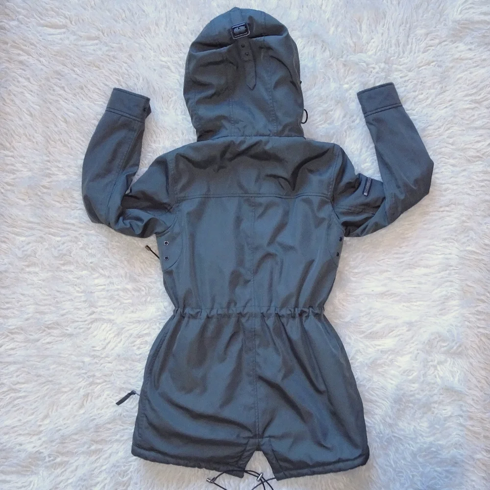 S13 Army Green Parka Jacket with Purple Faux Fur Lining - Picture 4 of 6